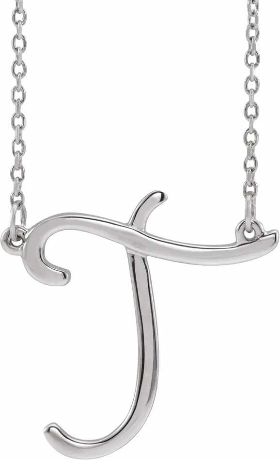 Sterling Silver Script Initial T 16 Necklace TreasureFineJewelers Necklaces Sterling Silver Script Initial T 16 Necklace TreasureFineJewelers Necklaces