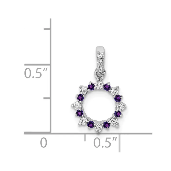 TreasureFineJewelers 14k White Gold Diamond and 08 Amethyst Fancy Circle Pendant Necklaces