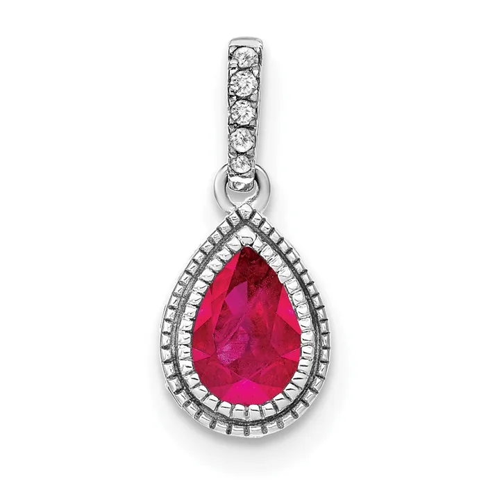 TreasureFineJewelers 14k White Gold Pear Ruby and Diamond Pendant Necklaces TreasureFineJewelers 14k White Gold Pear Ruby and Diamond Pendant Necklaces