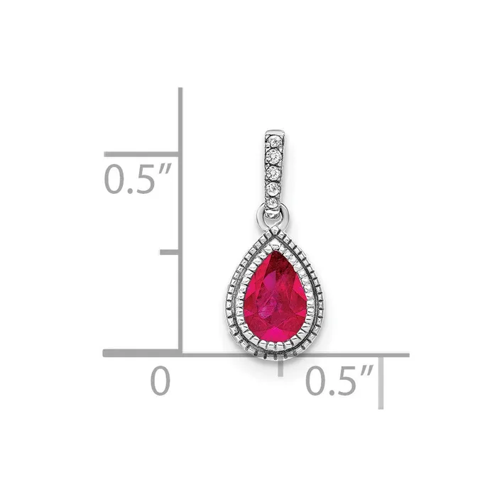 TreasureFineJewelers 14k White Gold Pear Ruby and Diamond Pendant Necklaces