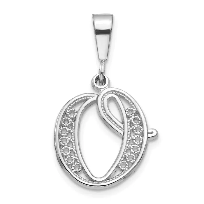 TreasureFineJewelers 14k White Gold White Gold Solid Polished Script Filigree Letter O Initial Pendant Necklaces TreasureFineJewelers 14k White Gold White Gold Solid Polished Script Filigree Letter O Initial Pendant Necklaces