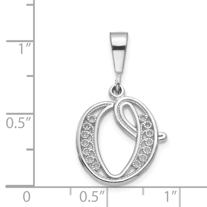 TreasureFineJewelers 14k White Gold White Gold Solid Polished Script Filigree Letter O Initial Pendant Necklaces