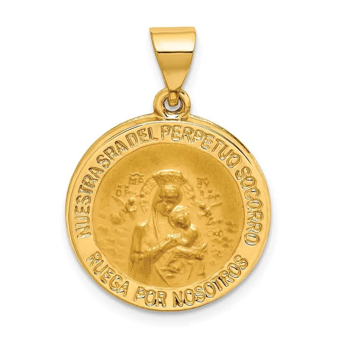TreasureFineJewelers 14k Yellow Gold Hollow PolishedSatin Spanish Perpetuo Socorro Medal PreStyled Sets