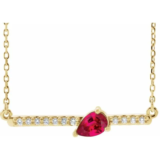 TreasureFineJewelers 14K Yellow LabCreated Ruby 110 CTW Diamond Bar 18 Necklace Necklaces