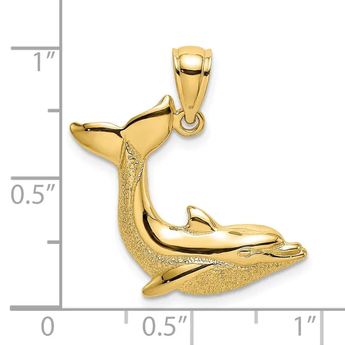 TreasureFineJewelers Charm Necklaces 14K 2D Textured Dolphin Jumping Charm