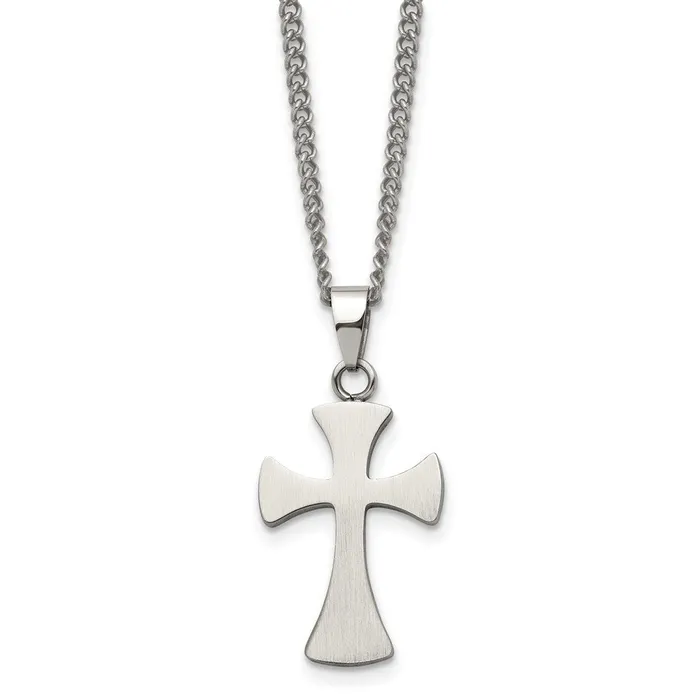 TreasureFineJewelers Chisel Stainless Steel Brushed Cross Pendant on a 22 inch Curb Chain Necklace Necklaces TreasureFineJewelers Chisel Stainless Steel Brushed Cross Pendant on a 22 inch Curb Chain Necklace Necklaces