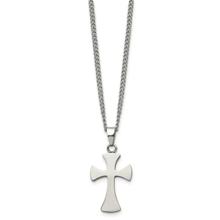 TreasureFineJewelers Chisel Stainless Steel Brushed Cross Pendant on a 22 inch Curb Chain Necklace Necklaces