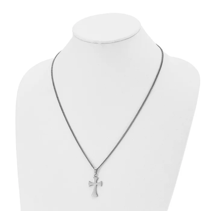 TreasureFineJewelers Chisel Stainless Steel Brushed Cross Pendant on a 22 inch Curb Chain Necklace Necklaces