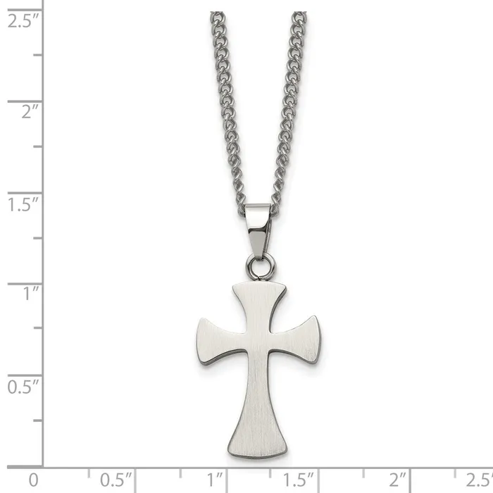 TreasureFineJewelers Chisel Stainless Steel Brushed Cross Pendant on a 22 inch Curb Chain Necklace Necklaces