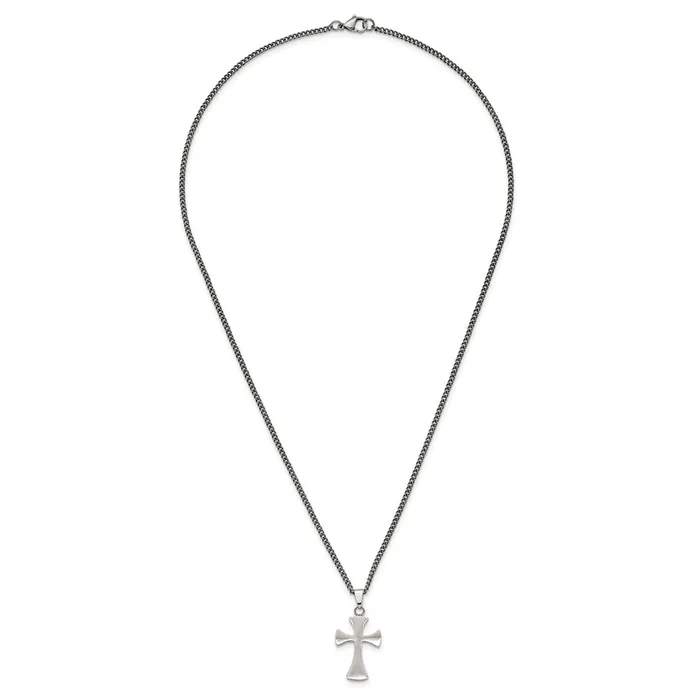 TreasureFineJewelers Chisel Stainless Steel Brushed Cross Pendant on a 22 inch Curb Chain Necklace Necklaces