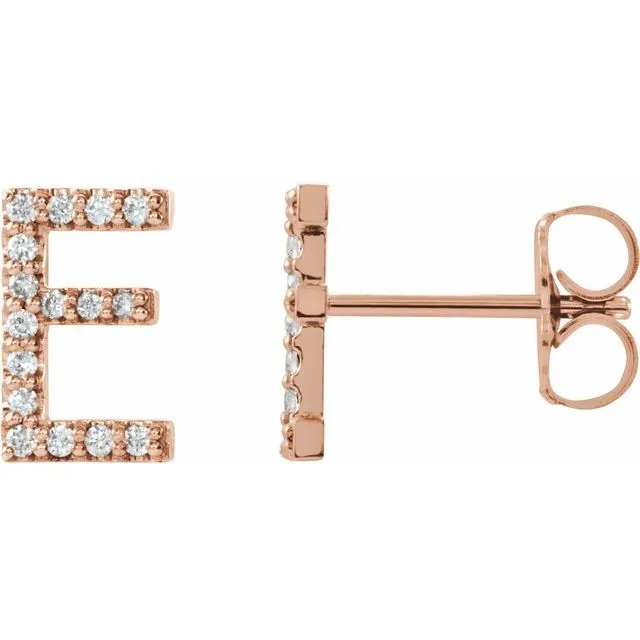 TreasureFineJewelers Earrings 14K Rose 06 CTW Diamond Single Initial E Earring