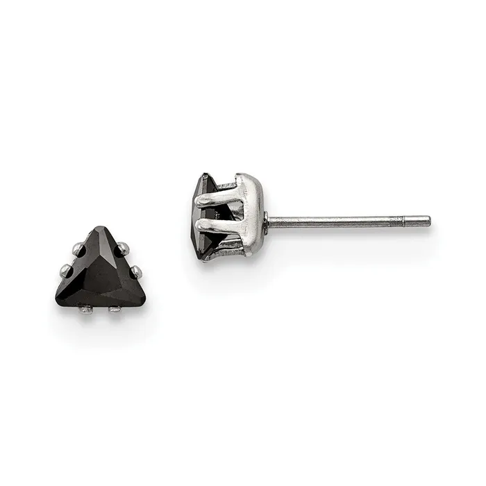 TreasureFineJewelers Earrings Stainless Steel Polished 5mm Black Triangle CZ Stud Post Earrings