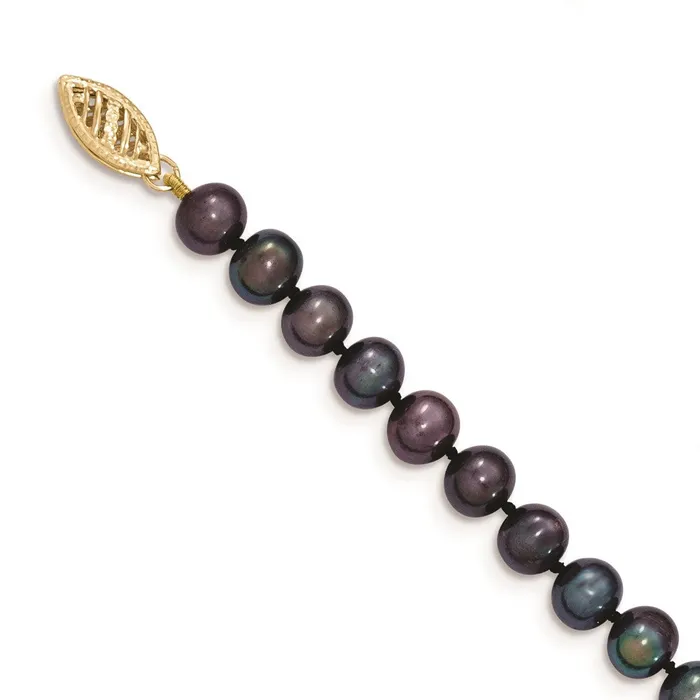 TreasureFineJewelers Necklaces 14k 67mm Black Near Round Freshwater Cultured Pearl Necklace