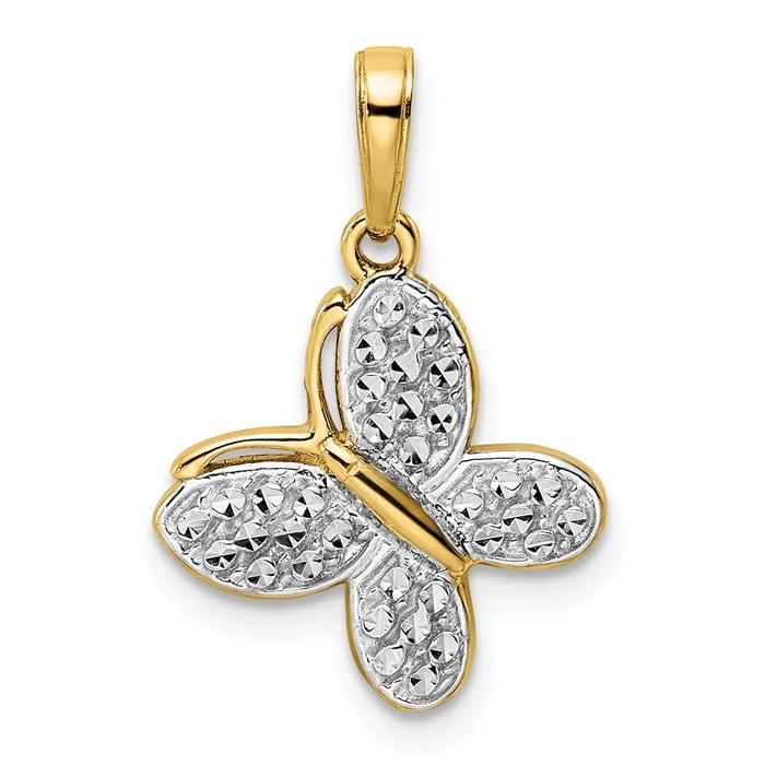 TreasureFineJewelers Necklaces 14k and White Rhodium Diamondcut Fancy Butterfly Pendant TreasureFineJewelers Necklaces 14k and White Rhodium Diamondcut Fancy Butterfly Pendant