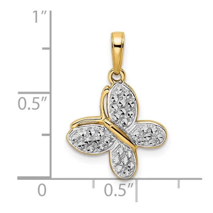 TreasureFineJewelers Necklaces 14k and White Rhodium Diamondcut Fancy Butterfly Pendant