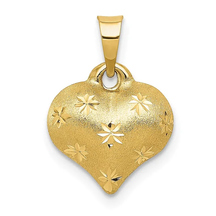 TreasureFineJewelers Necklaces 14K Polished and Satin Diamondcut 3D Puffed Heart Pendant TreasureFineJewelers Necklaces 14K Polished and Satin Diamondcut 3D Puffed Heart Pendant