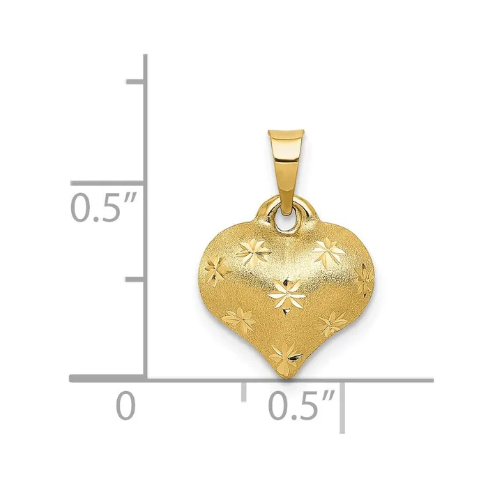 TreasureFineJewelers Necklaces 14K Polished and Satin Diamondcut 3D Puffed Heart Pendant