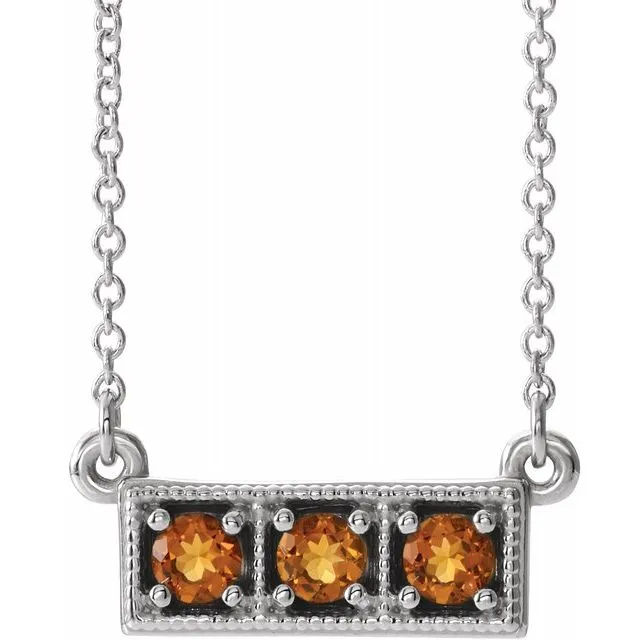 TreasureFineJewelers Necklaces 14K White Citrine ThreeStone Granulated Bar 1618 Necklace TreasureFineJewelers Necklaces 14K White Citrine ThreeStone Granulated Bar 1618 Necklace
