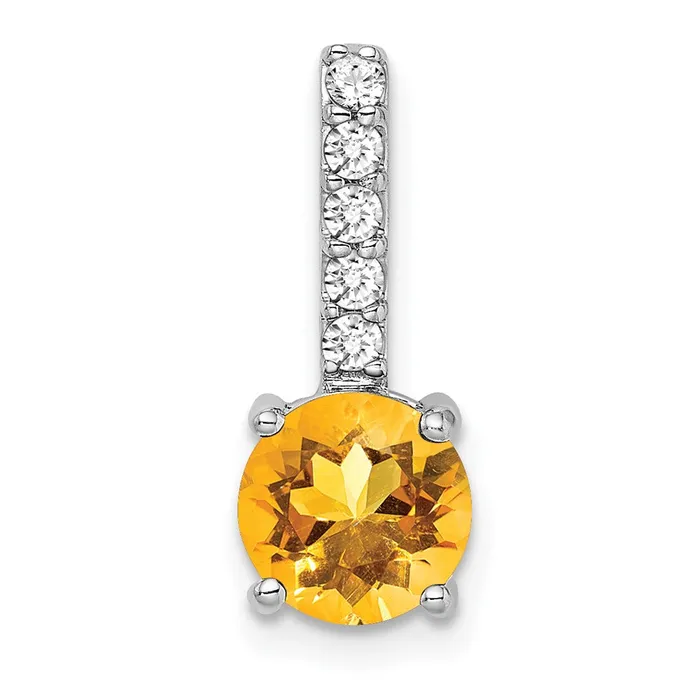 TreasureFineJewelers Necklaces 14k White Gold Round Citrine and Diamond Pendant TreasureFineJewelers Necklaces 14k White Gold Round Citrine and Diamond Pendant