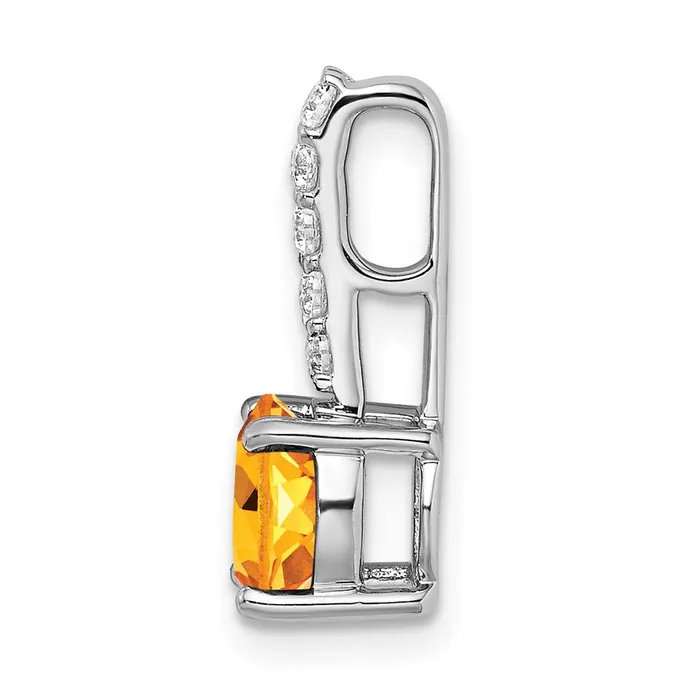 TreasureFineJewelers Necklaces 14k White Gold Round Citrine and Diamond Pendant