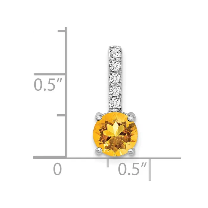 TreasureFineJewelers Necklaces 14k White Gold Round Citrine and Diamond Pendant
