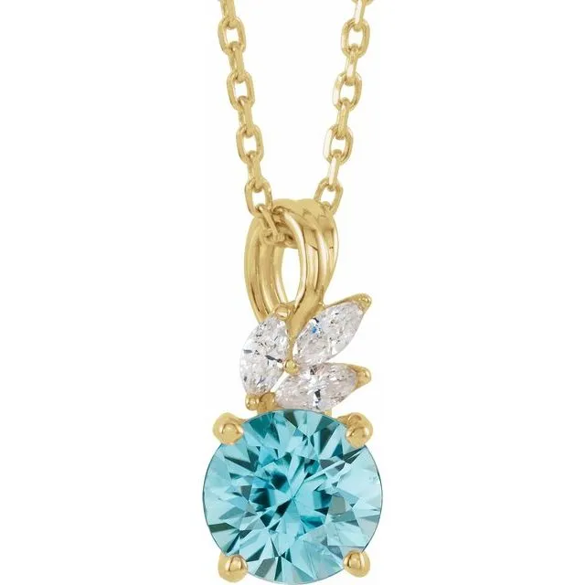 TreasureFineJewelers Necklaces 14K Yellow Blue Zircon 110 CTW Diamond 1618 Necklace TreasureFineJewelers Necklaces 14K Yellow Blue Zircon 110 CTW Diamond 1618 Necklace