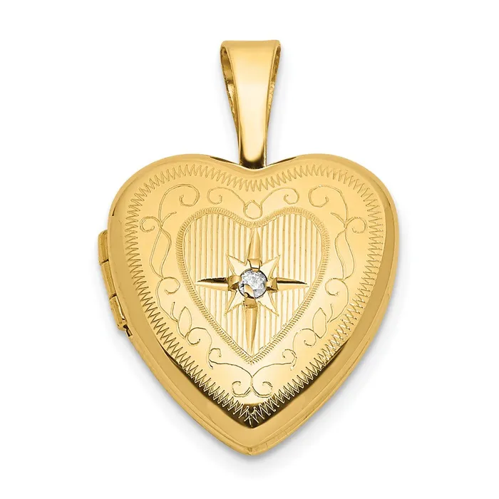 TreasureFineJewelers Necklaces 14k Yellow Gold 12mm with 01ct Diamond Star Heart Locket TreasureFineJewelers Necklaces 14k Yellow Gold 12mm with 01ct Diamond Star Heart Locket