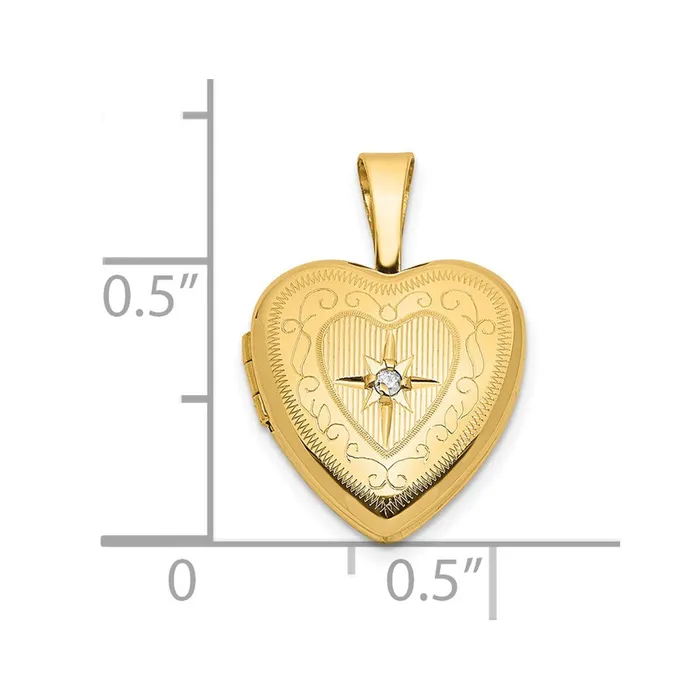 TreasureFineJewelers Necklaces 14k Yellow Gold 12mm with 01ct Diamond Star Heart Locket