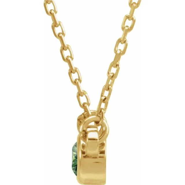 TreasureFineJewelers Necklaces 14K Yellow Gold 3 mm Round Natural Green Sapphire Solitaire 18 Necklace