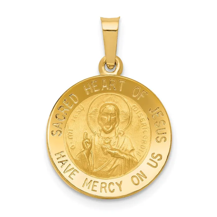 TreasureFineJewelers Necklaces 14k Yellow Gold Polished and Satin Sacred Heart of Jesus Medal Hollow Pendant TreasureFineJewelers Necklaces 14k Yellow Gold Polished and Satin Sacred Heart of Jesus Medal Hollow Pendant