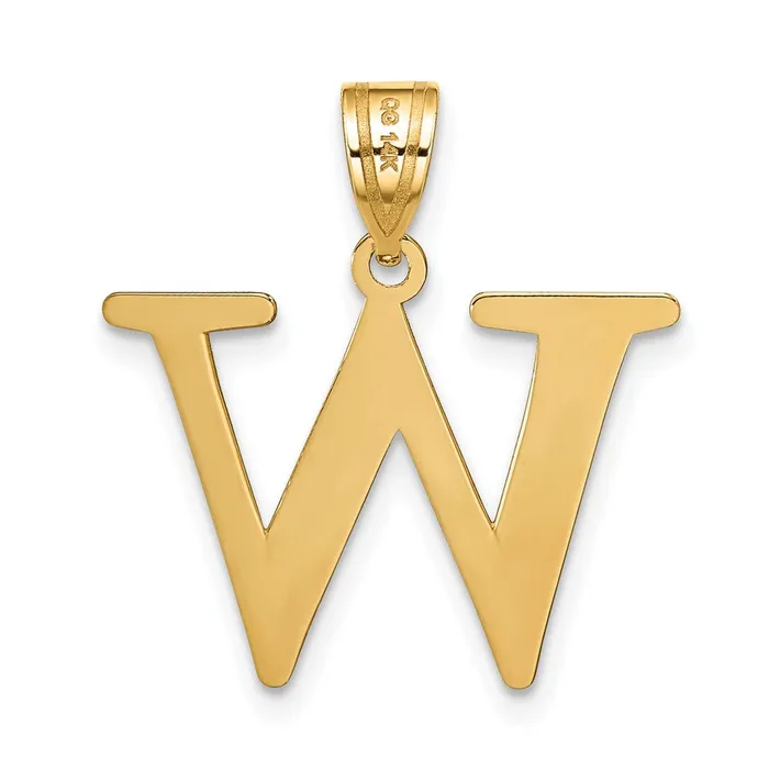 TreasureFineJewelers Necklaces 14k Yellow Gold Polished Etched Letter W Initial Pendant