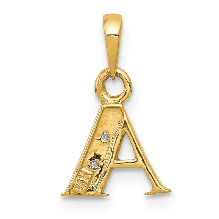 TreasureFineJewelers Necklaces 14k Yellow Gold Rhodium with Rhodium Diamond Letter A Initial Pendant