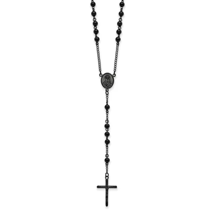 TreasureFineJewelers Necklaces Chisel Stainless Steel Polished Black IPplated Beaded 30 inch Rosary Necklace TreasureFineJewelers Necklaces Chisel Stainless Steel Polished Black IPplated Beaded 30 inch Rosary Necklace