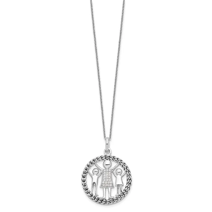 TreasureFineJewelers Necklaces Sentimental Expressions Sterling Silver Rhodiumplated Antiqued Knitted Together By Love 18in Necklace