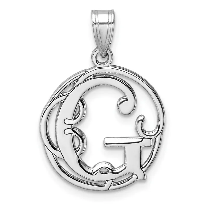 TreasureFineJewelers Necklaces Small Sterling Silver Rhodiumplated Fancy Script Letter G Initial Pendant TreasureFineJewelers Necklaces Small Sterling Silver Rhodiumplated Fancy Script Letter G Initial Pendant