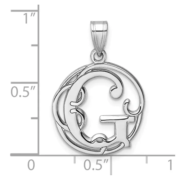 TreasureFineJewelers Necklaces Small Sterling Silver Rhodiumplated Fancy Script Letter G Initial Pendant