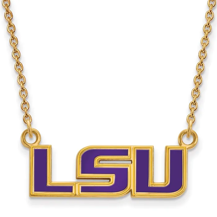 TreasureFineJewelers Necklaces Sterling Silver Goldplated Louisiana State University LSU Small Enameled Pendant 18 inch Necklace TreasureFineJewelers Necklaces Sterling Silver Goldplated Louisiana State University LSU Small Enameled Pendant 18 inch Necklace