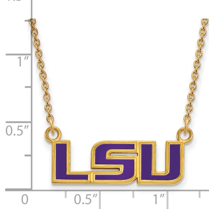 TreasureFineJewelers Necklaces Sterling Silver Goldplated Louisiana State University LSU Small Enameled Pendant 18 inch Necklace