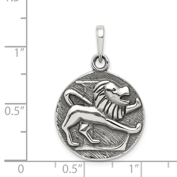 TreasureFineJewelers Necklaces Sterling Silver Polished Antique Finish Leo Horoscope Pendant