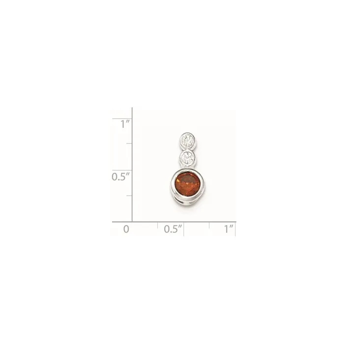 TreasureFineJewelers Necklaces Sterling Silver Polished Clear Red CZ Bezel Pendant