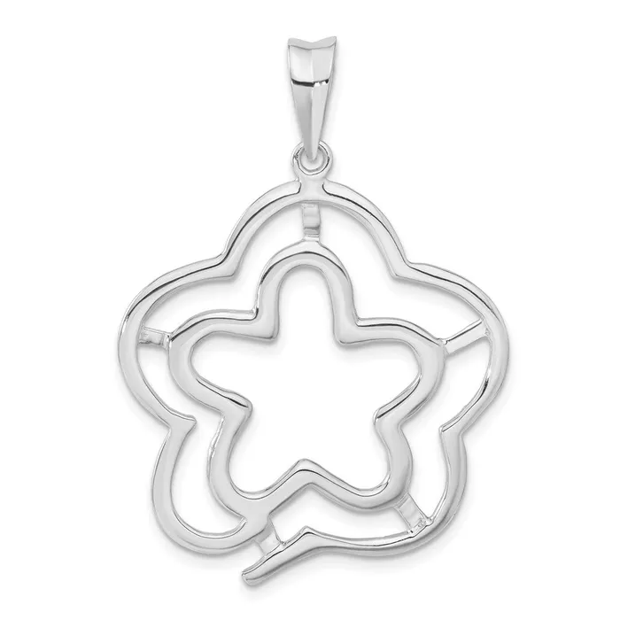 TreasureFineJewelers Necklaces Sterling Silver Polished Flower Pendant