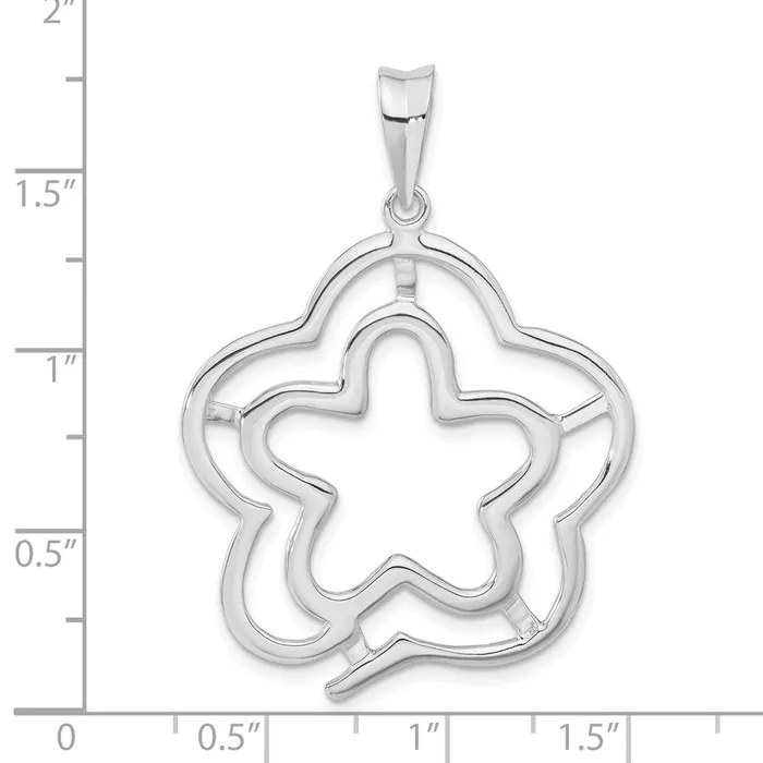 TreasureFineJewelers Necklaces Sterling Silver Polished Flower Pendant