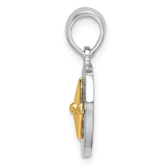 TreasureFineJewelers Necklaces Sterling Silver Polished Mini Compass w14k Needle Pendant