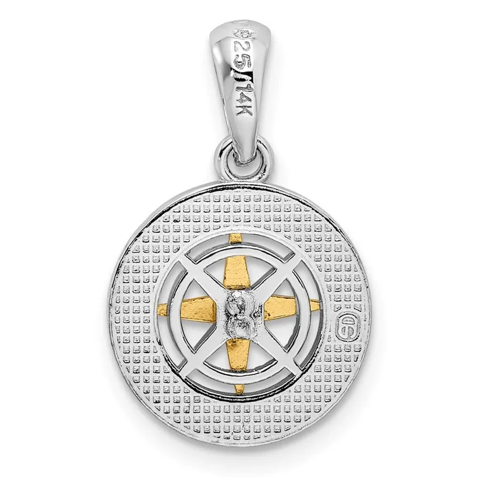 TreasureFineJewelers Necklaces Sterling Silver Polished Mini Compass w14k Needle Pendant