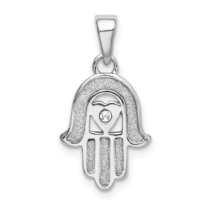 TreasureFineJewelers Necklaces Sterling Silver Rhodium Enamel Glitter Fabric Glass Stone Hamseh Pendant TreasureFineJewelers Necklaces Sterling Silver Rhodium Enamel Glitter Fabric Glass Stone Hamseh Pendant