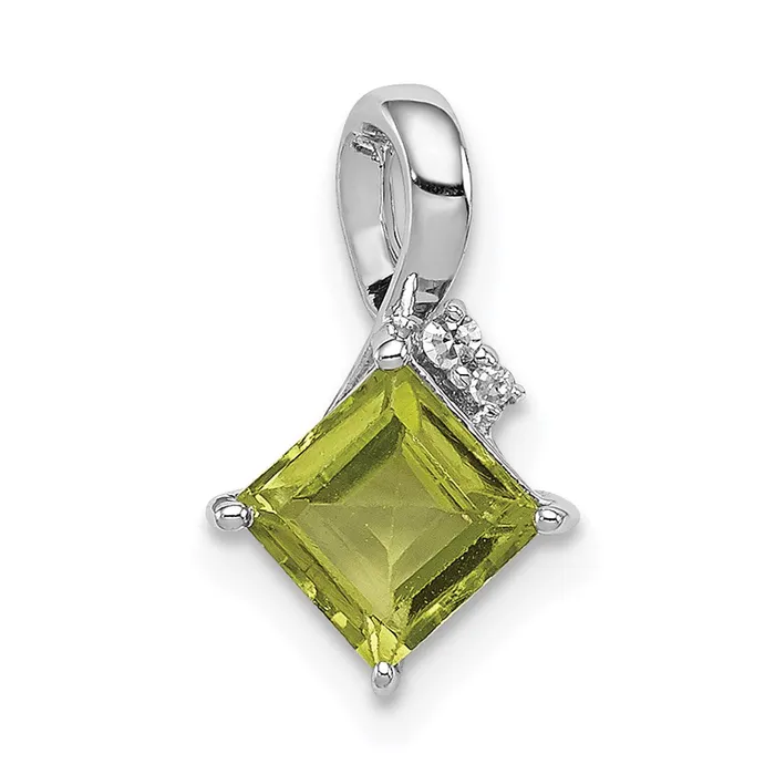 TreasureFineJewelers Necklaces Sterling Silver Rhodium Plated Diamond and Peridot Square Pendant TreasureFineJewelers Necklaces Sterling Silver Rhodium Plated Diamond and Peridot Square Pendant