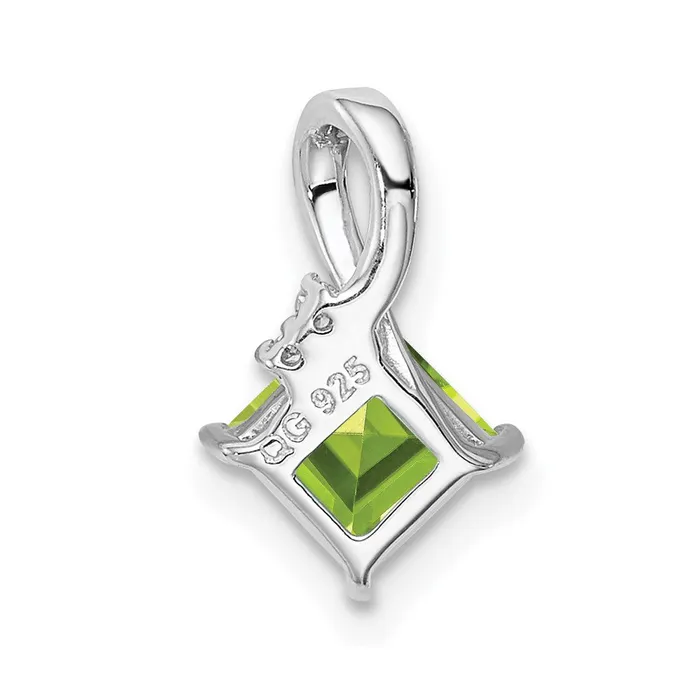 TreasureFineJewelers Necklaces Sterling Silver Rhodium Plated Diamond and Peridot Square Pendant