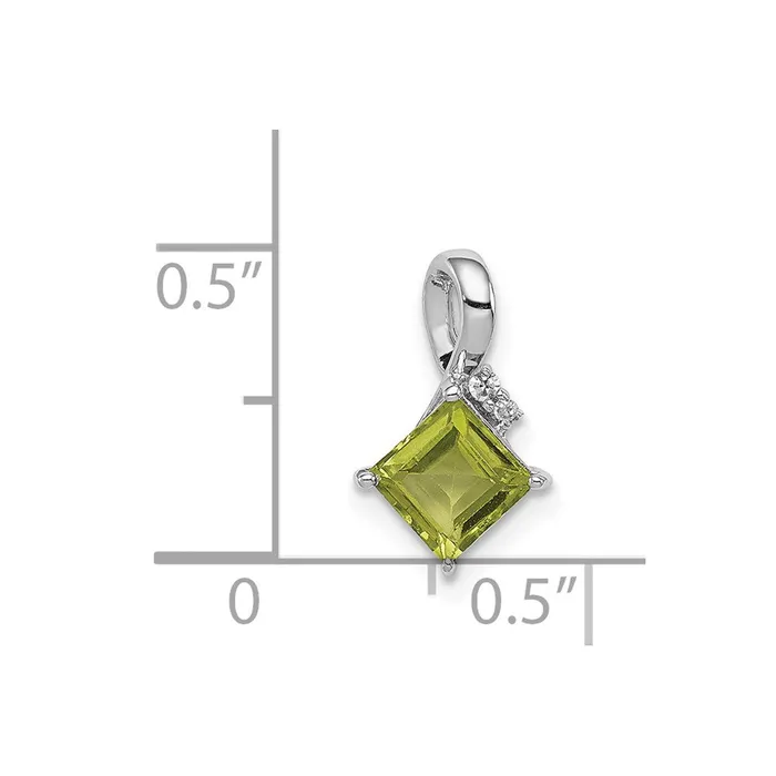 TreasureFineJewelers Necklaces Sterling Silver Rhodium Plated Diamond and Peridot Square Pendant