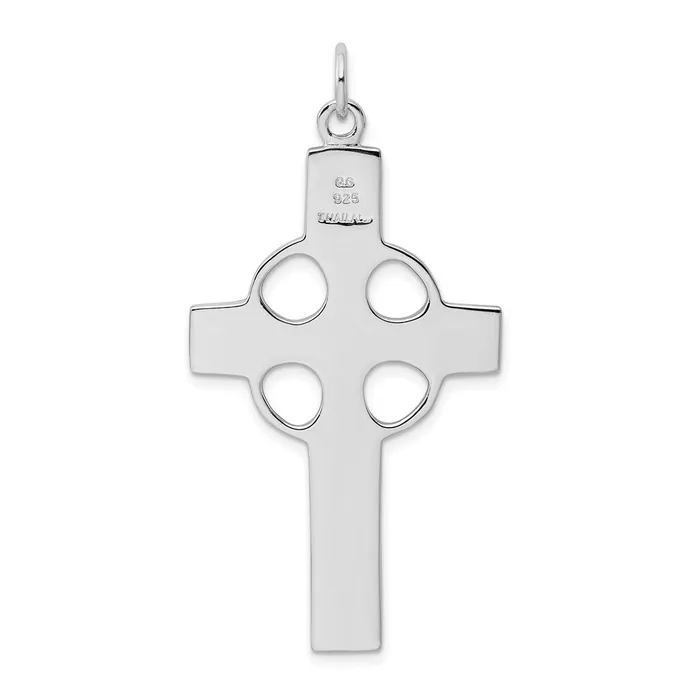TreasureFineJewelers Necklaces Sterling Silver Rhodiumplated Polished Celtic Cross Pendant