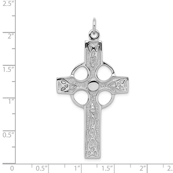 TreasureFineJewelers Necklaces Sterling Silver Rhodiumplated Polished Celtic Cross Pendant